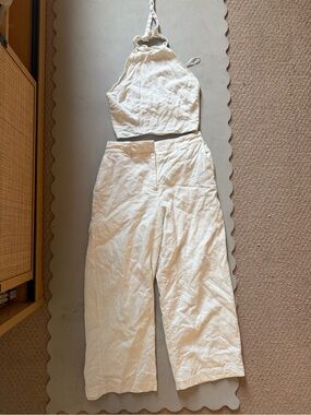 Rachel Zoe white linen set . Crop Top and Wide-Leg Pants Set